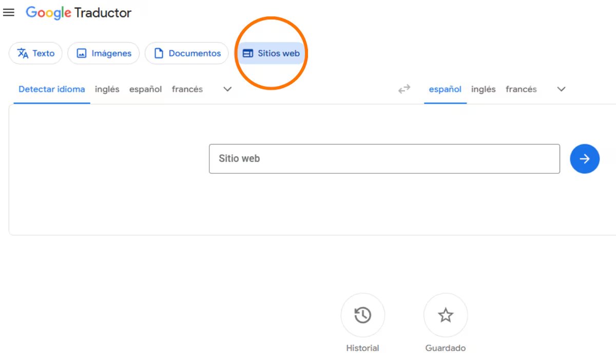 La traducción de sitios web en Google Traductor se realiza al pegar la URL en translate.google.com y elegir el idioma original y el de destino.