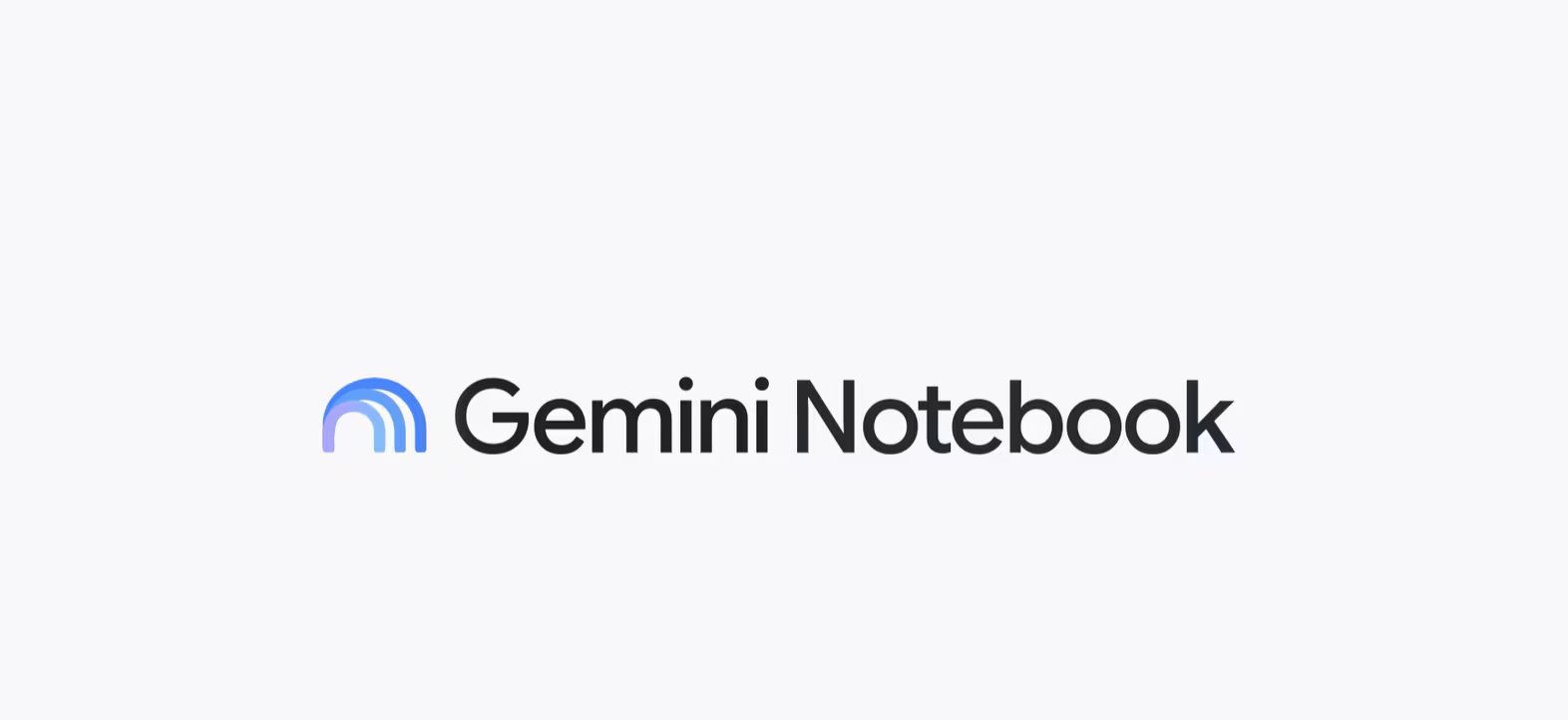 El logotipo de Gemini Notebook muestra el nombre del producto junto a un ícono de arcos azules y violetas. (Google)