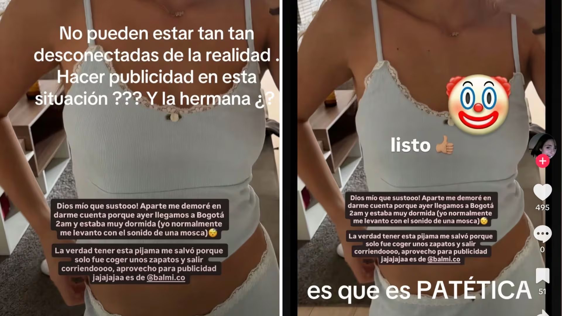 La creadora de contenido contó cómo salió de su casa durante la emergencia y terminó en el ojo público por mencionar una prenda, en un mensaje que muchos vieron fuera de lugar - crédito TikTok