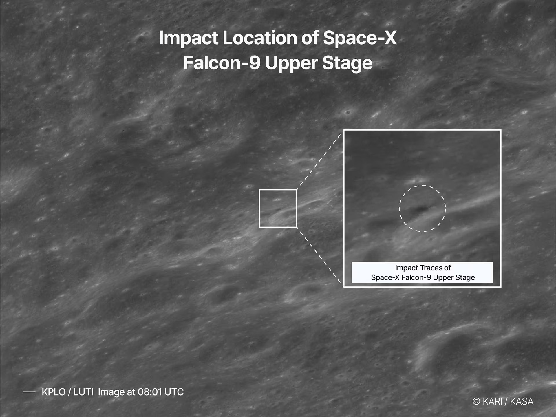Antes de chocar con la Luna, el cohete de SpaceX estuvo durante un año en el espacio. (X: @kari2030)
