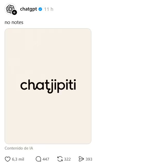 OpenAI fue una de las empresas que se sumó a la tendencia y publicó en Threads una versión del logo de ChatGPT. (Threads)