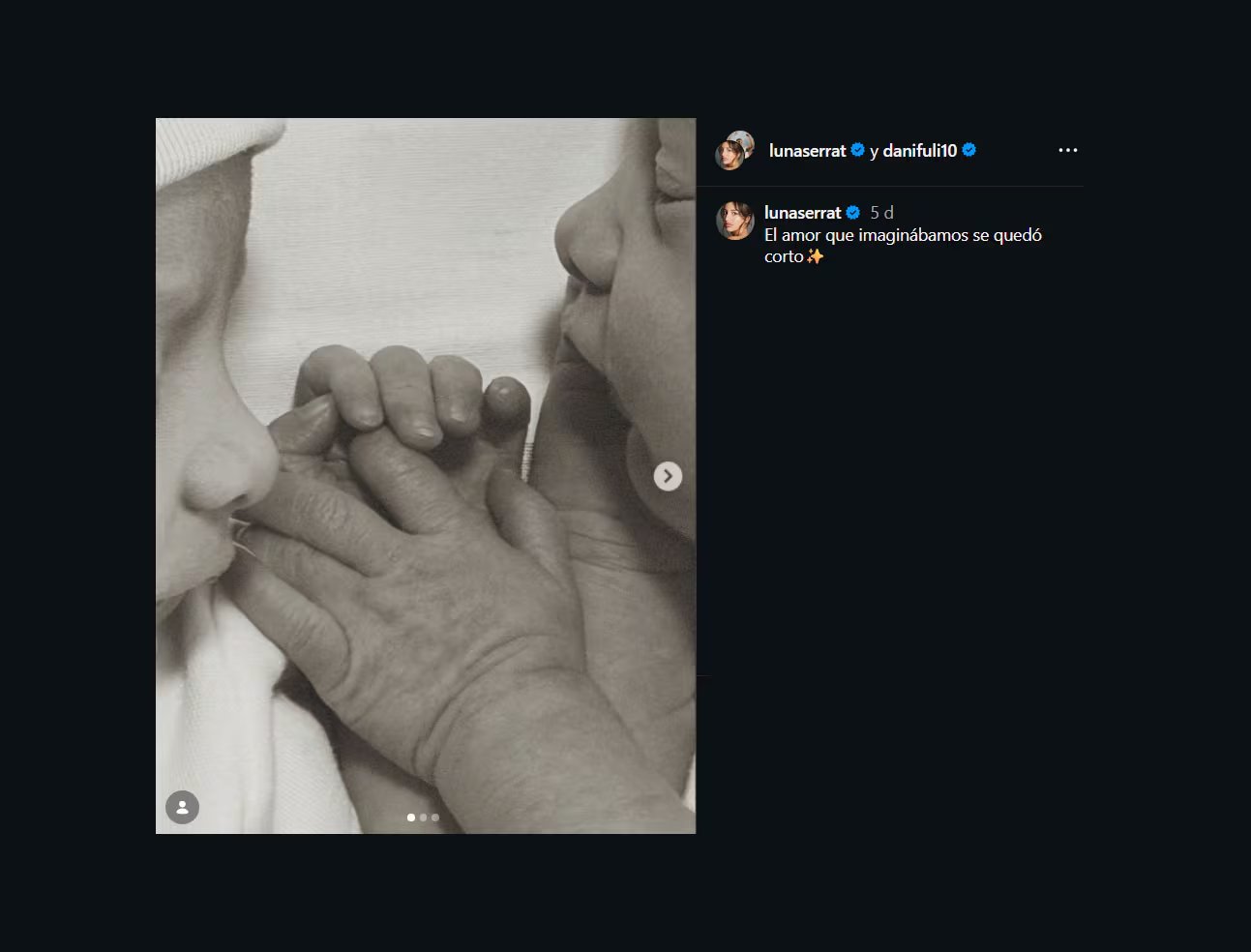 El mensaje de Luna Serrat anunciando el nacimiento de sus hijas
