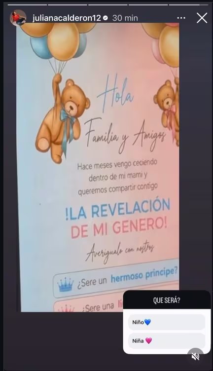 La influencer Juliana Calderón mostró en Instagram la invitación de la revelación de género con una dinámica de predicción para sus invitados - crédito julianacalderon12 / Instagram