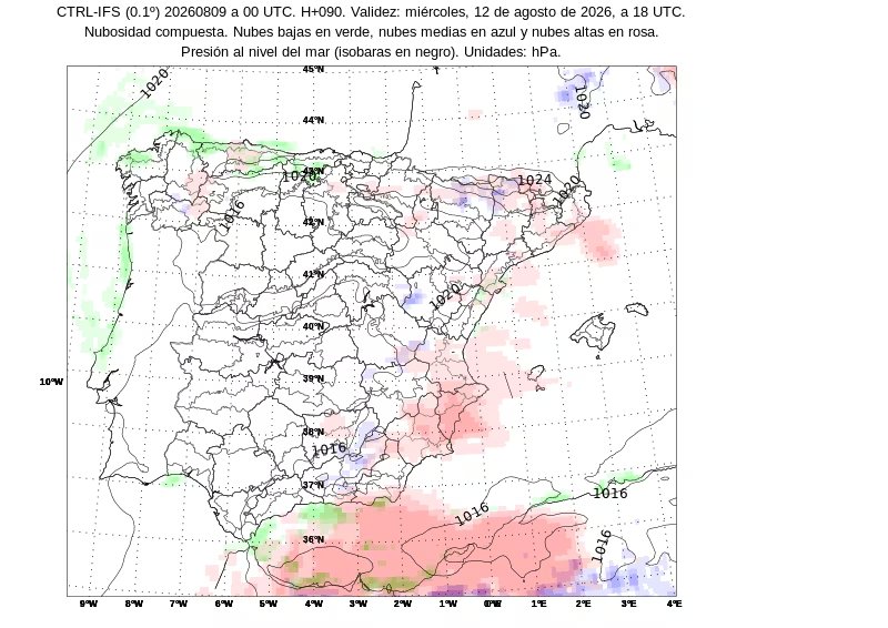 Las predicciones de nubosidad para el 12 de agosto de 2026. (Aemet)