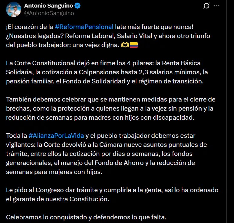 Antonio Sanguino celebró la decisión de alto tribunal y aseguró que es un “triunfo de la clase trabajadora y del Gobierno del cambio” - crédito @AntonioSanguino/X