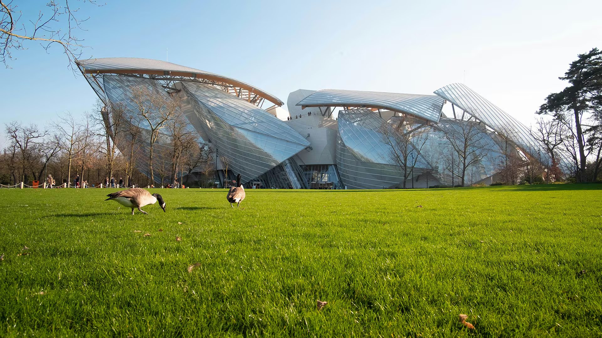 La Fondation Louis Vuitton en París fue diseñada por Frank Gehry, su estructura moderna de vidrio y “icebergs” marca el entorno urbano y remite a invernaderos (Pexels)