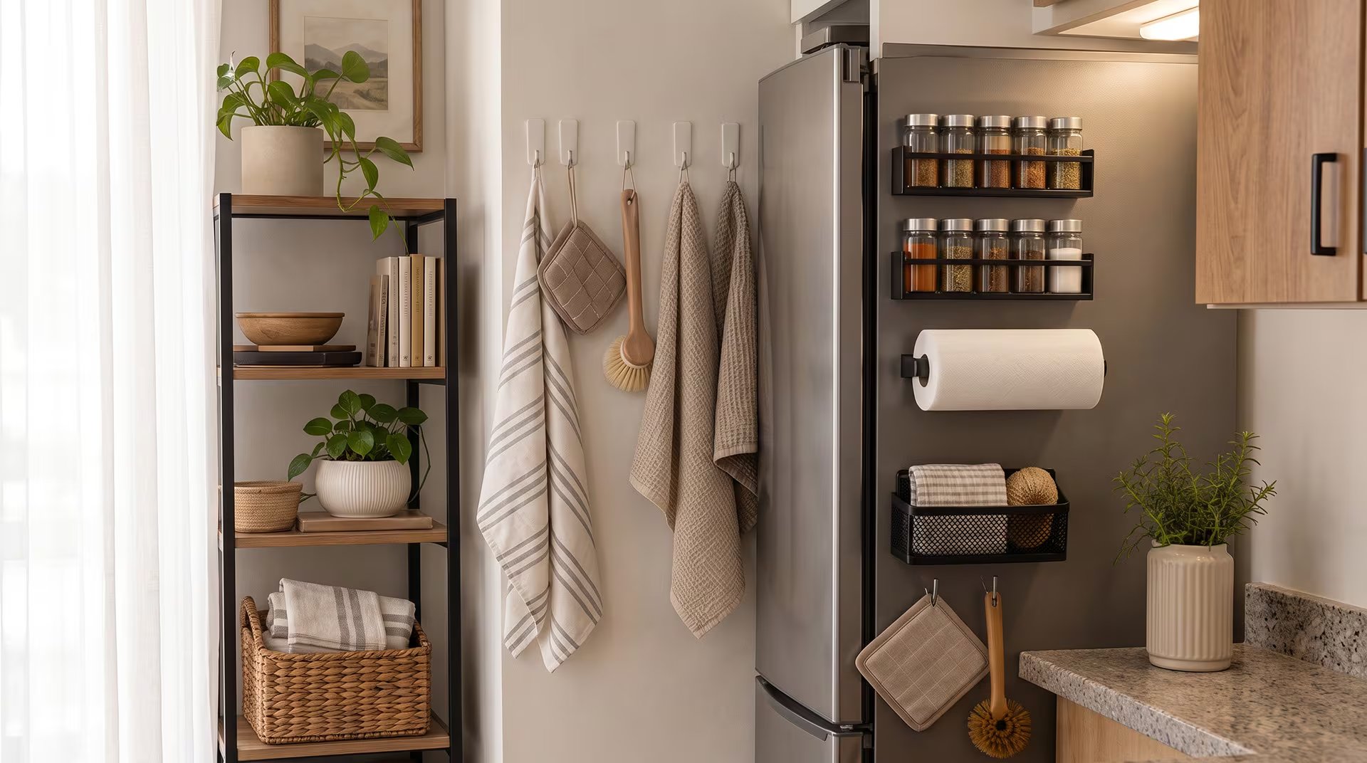 Cuando los utensilios de uso cotidiano tienen lugar fijo en la pared, los cajones quedan disponibles para lo que realmente necesita estar guardado