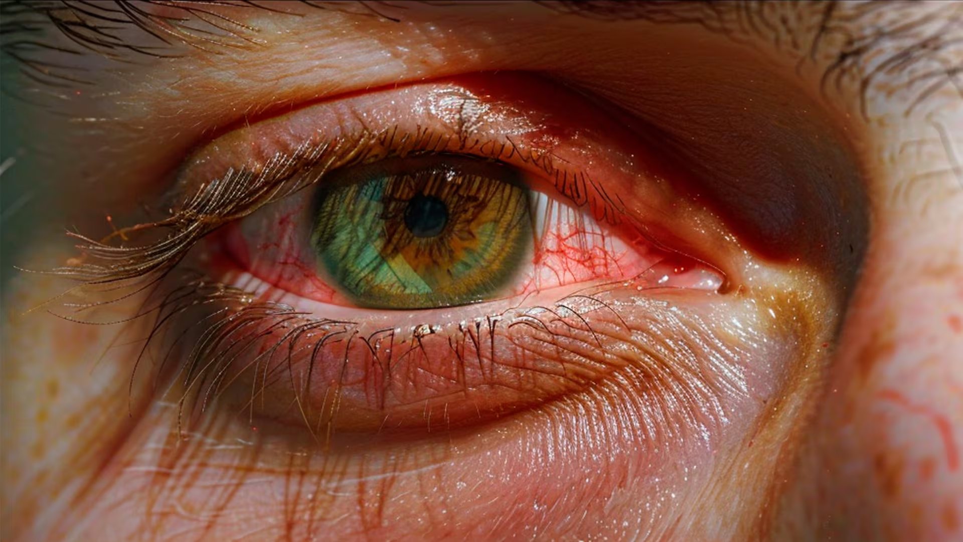 Primer plano de un ojo humano mostrando enrojecimiento, un posible efecto de la exposición insegura al eclipse solar. (Imagen Ilustrativa Infobae)