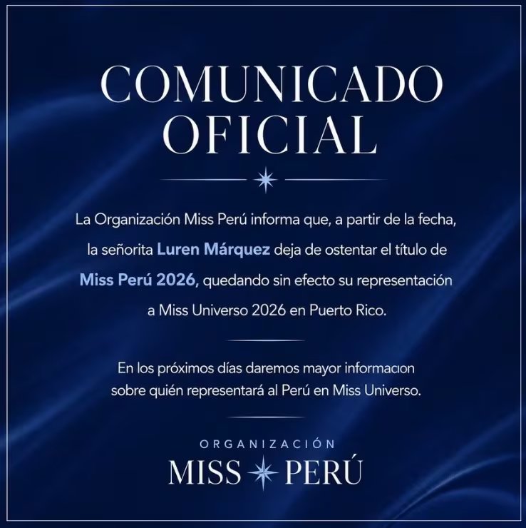 Luren Márquez ya no es Miss Perú 2026: organización prepara anuncio de su reemplazo. Captura: missperuofficial.
