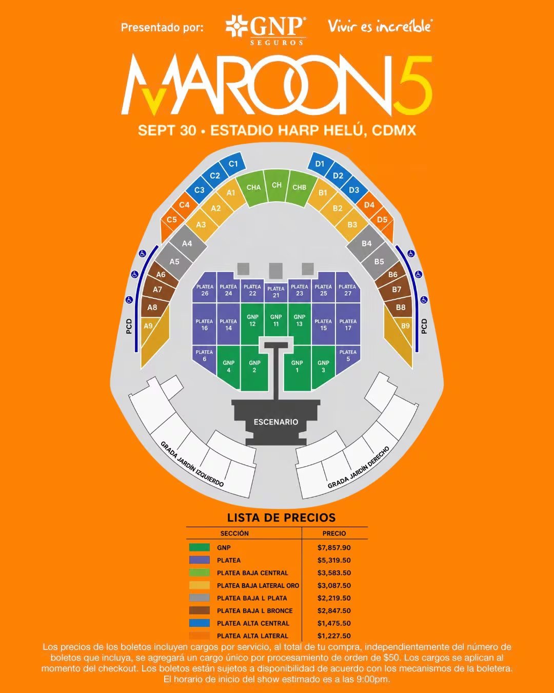 Así queda el mapa para el concierto de la banda estadounidense. X: @Ocesa_Total