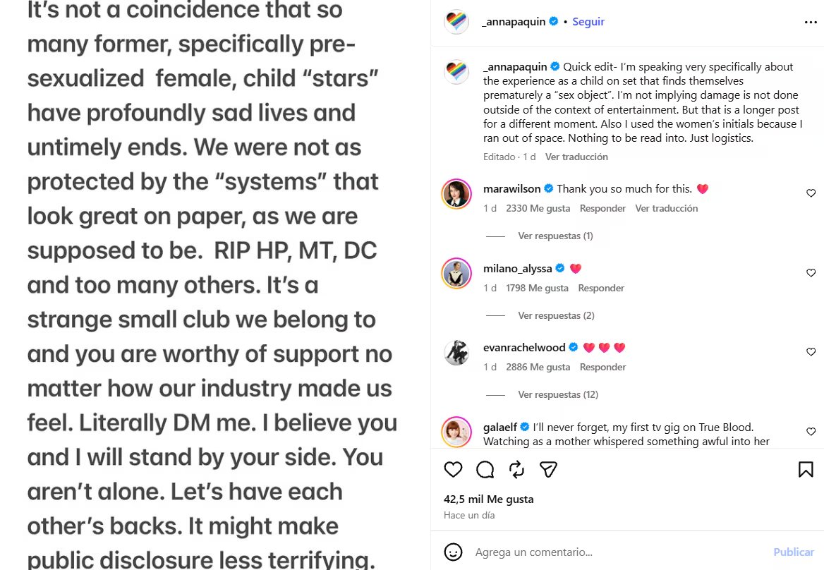 La ganadora del Oscar pidió a otras exestrellas infantiles que atraviesen dificultades que le escriban y afirmó que la industria puede priorizar la salud mental de los niños en el set (Instagram/@_annapaquin)