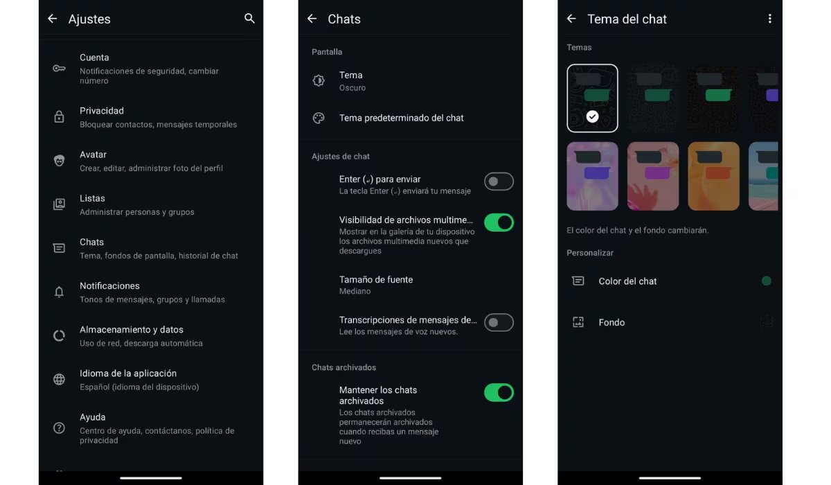Los usuarios pueden escoger entre varios colores para sus burbujas y temas de chats. (WhatsApp)