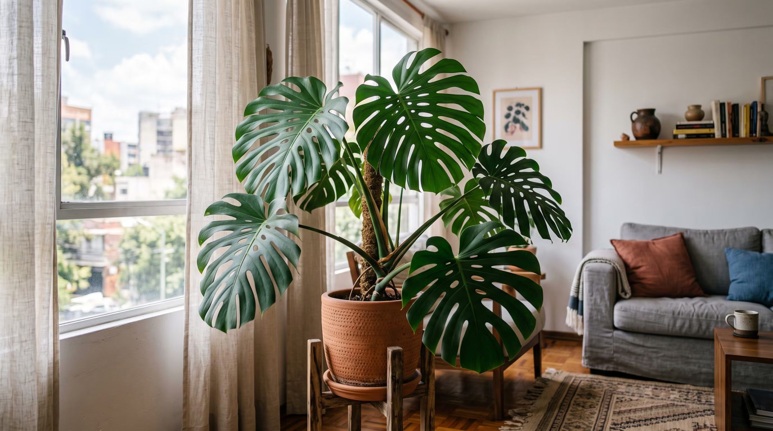 La Monstera, originaria de selvas tropicales, se adapta mejor a habitaciones luminosas, alejadas del sol directo, que puede causar manchas amarillas y bordes marrones en las hojas. (Imagen Ilustrativa Infobae)