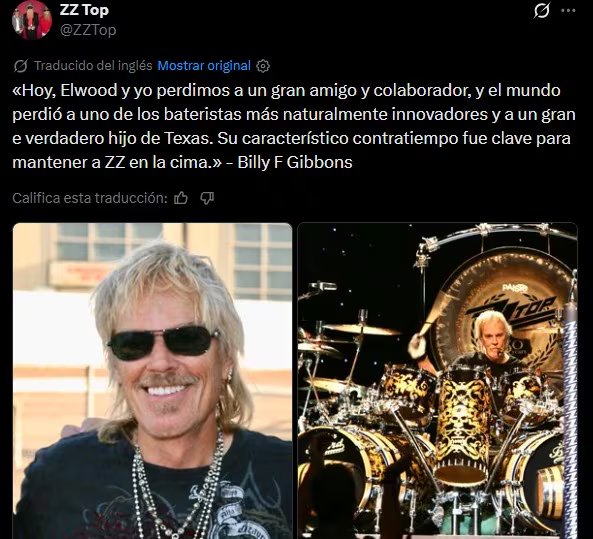 Billy Gibbons escribió un mensaje de despedida para Frank Beard. (X)