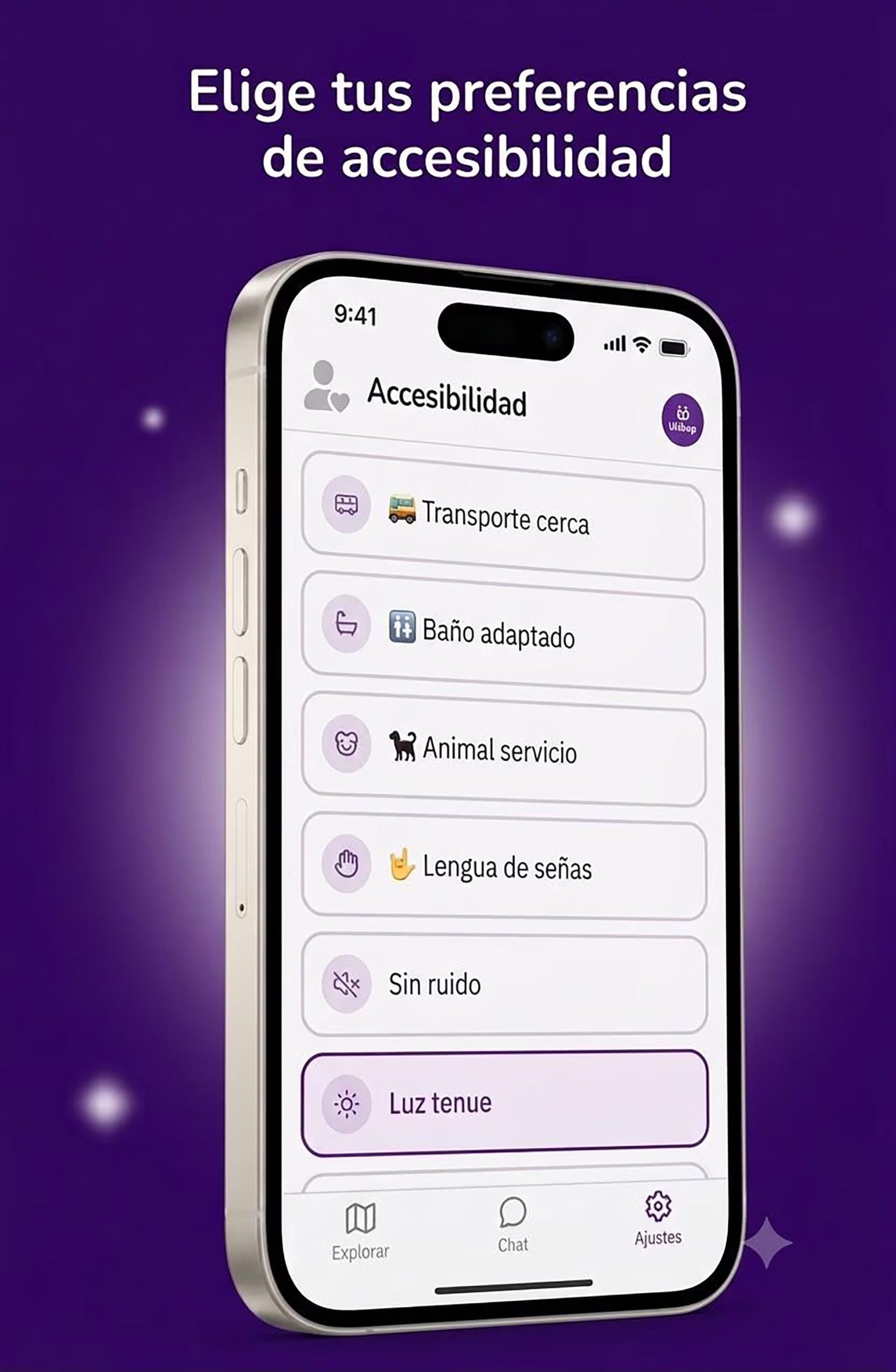 Algunas de las opciones de accesibilidad de Linkup 
