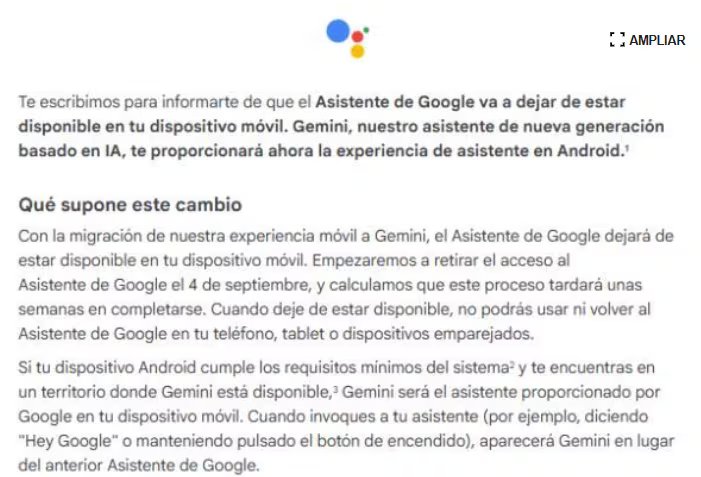 Google anuncia la eliminación de su Asistente para darle paso a Gemini, su plataforma de IA. (Gemini)