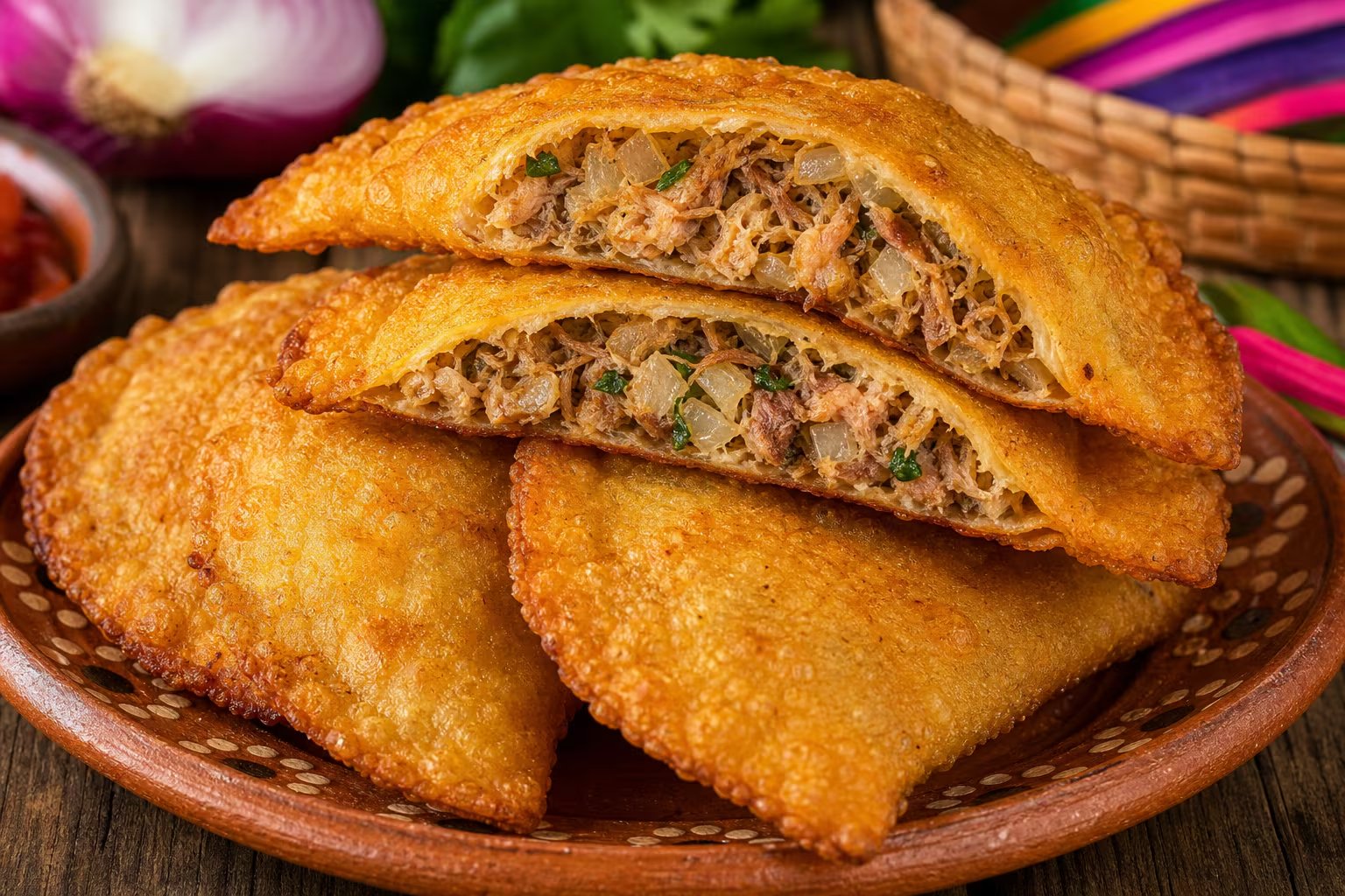 La preparación se centra en cocinar el relleno primero, colocarlo en las tortillas y freír hasta obtener pescadillas doradas por ambos lados. (Imagen Ilustrativa Infobae)