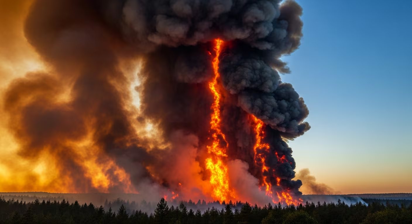 La investigación del PIK calcula que el área afectada por incendios forestales en Europa crecería 39% con bajas emisiones y 192% con altas emisiones. (Imagen Ilustrativa Infobae)
