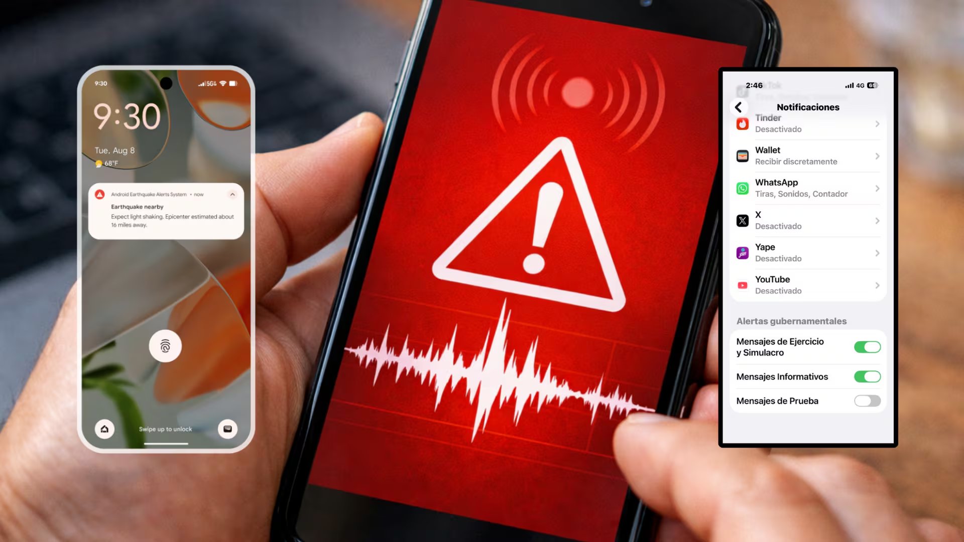 Ambos sistemas, integrados en dispositivos Android y iPhone, tienen el propósito de advertir a la población con segundos de anticipación para que puedan resguardarse. 

(Composición Infobae: Imagen ilustrativa / Google / Apple)