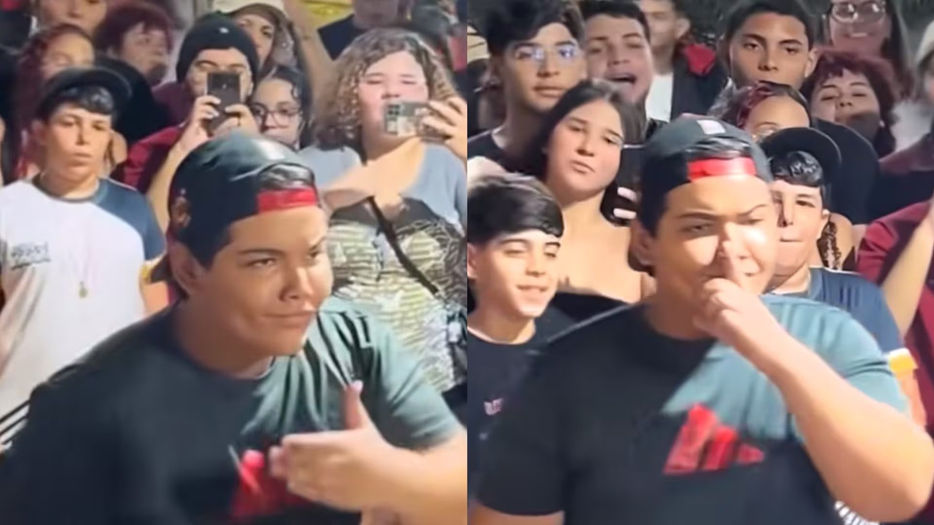 Un joven haciendo mewing en una batalla de farmear aura. (Redes Sociales)