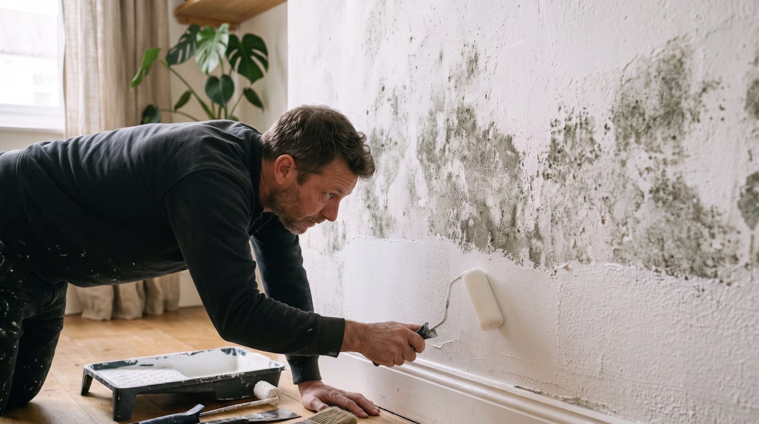 Pintar una pared con moho sin tratamiento previo no resuelve el problema, porque la pintura no elimina el hongo ni la fuente de humedad (Imagen Ilustrativa Infobae)