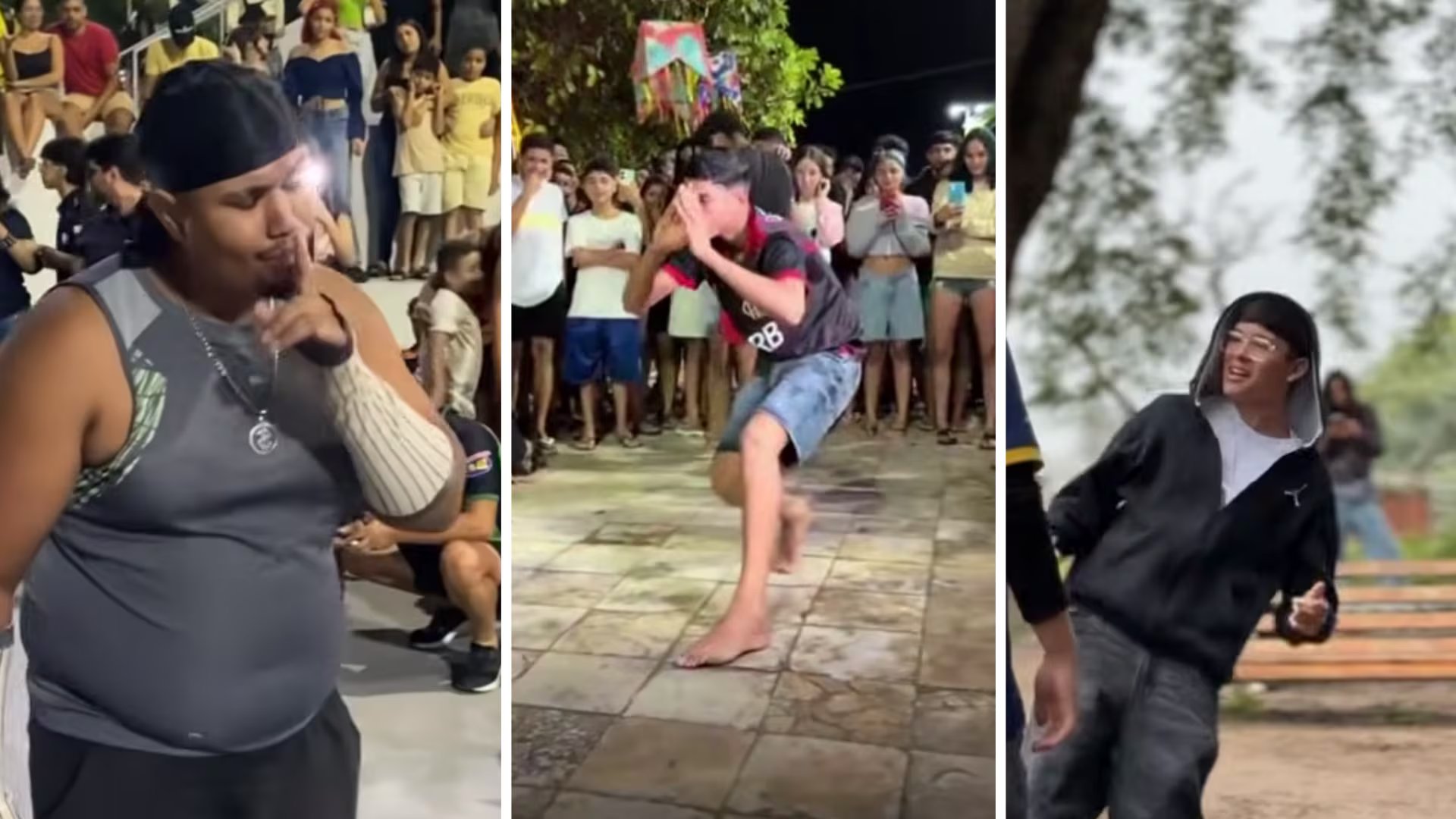 Plazas y parques funcionan como puntos de encuentro para duelos de actitud con música y referencias virales, donde la creatividad pesa más que la destreza física y el prestigio se construye a partir de reacción social - (Composición Infobae: Difusión)