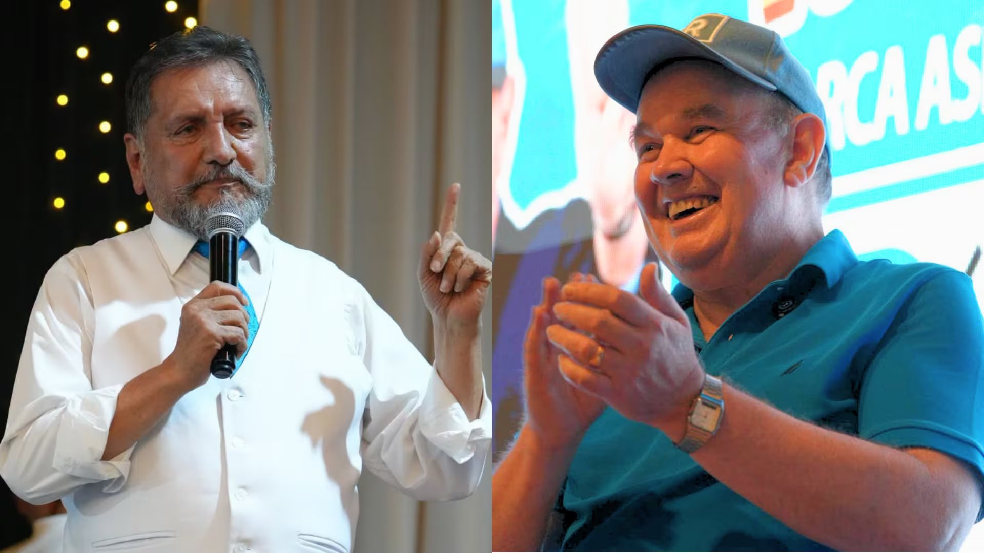 Luis Rubio, de camisa blanca y corbata azul, junto a Rafael López Aliaga, de polo y gorra celestes, en el marco de las elecciones municipales en Lima. (FB/@Rafael López Aliaga)
