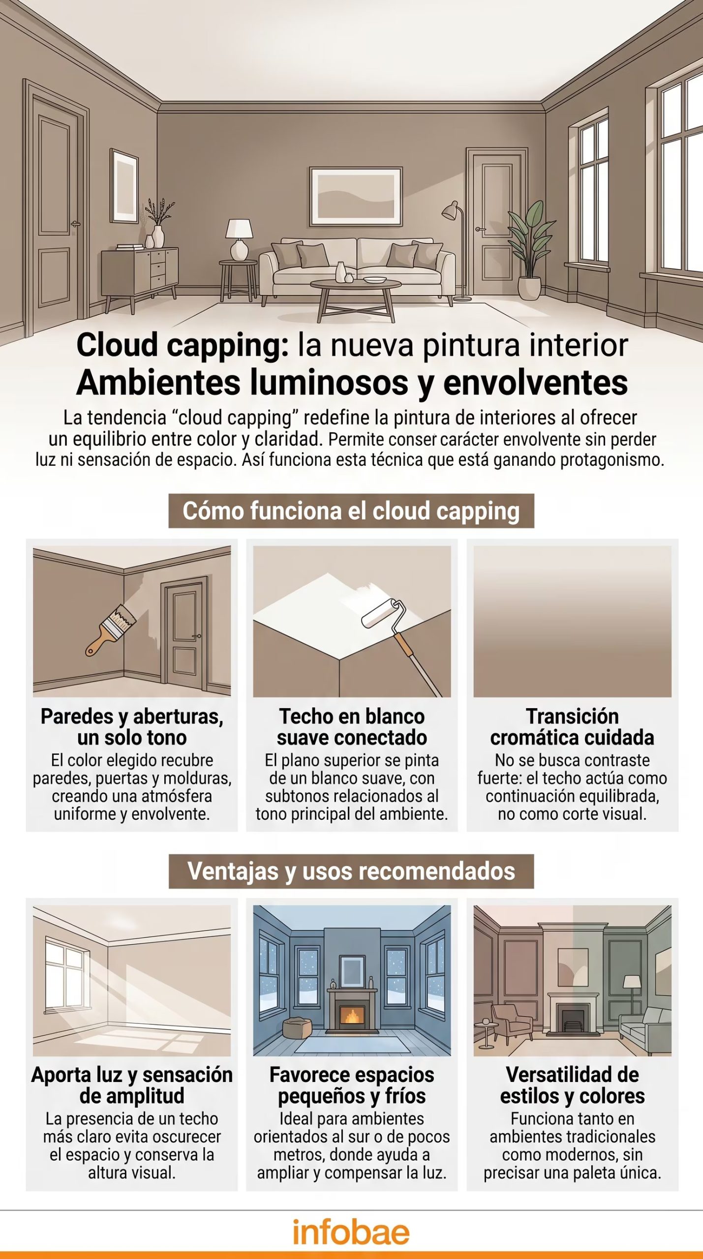 El techo se pinta con un blanco suave de subtonos compatibles con el color dominante. (Imagen Ilustrativa Infobae)