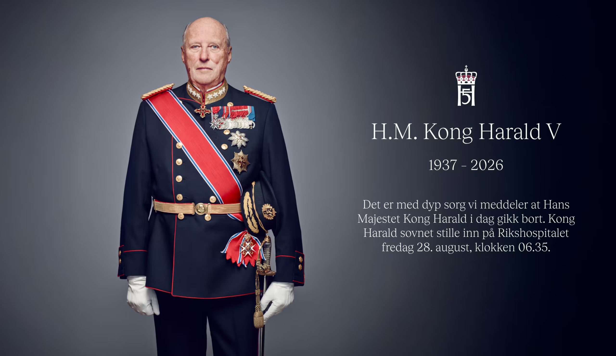 Web de la Casa Real de Noruega tras la muerte del rey Harald V.