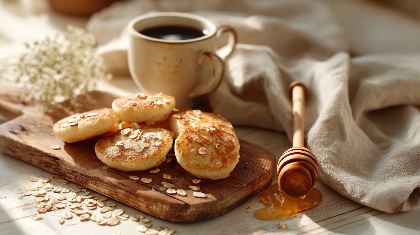 Los pancakes integrales combinan harina integral y azúcar mascabo con manzana rallada, y se sirven con miel y frutas frescas para una versión con más fibra (Imagen Ilustrativa Infobae)