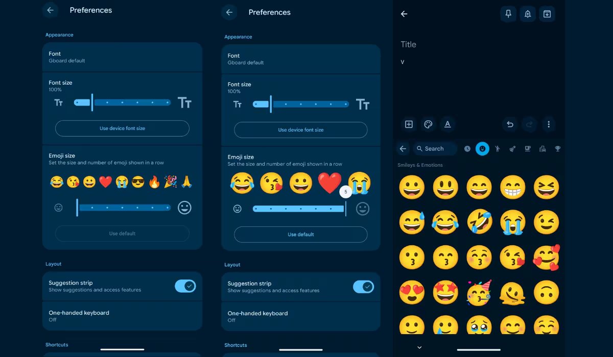 El ajuste de tamaño de los emojis en Android también modifica la cantidad de íconos visibles en cada panel del teclado. (9To5Google)