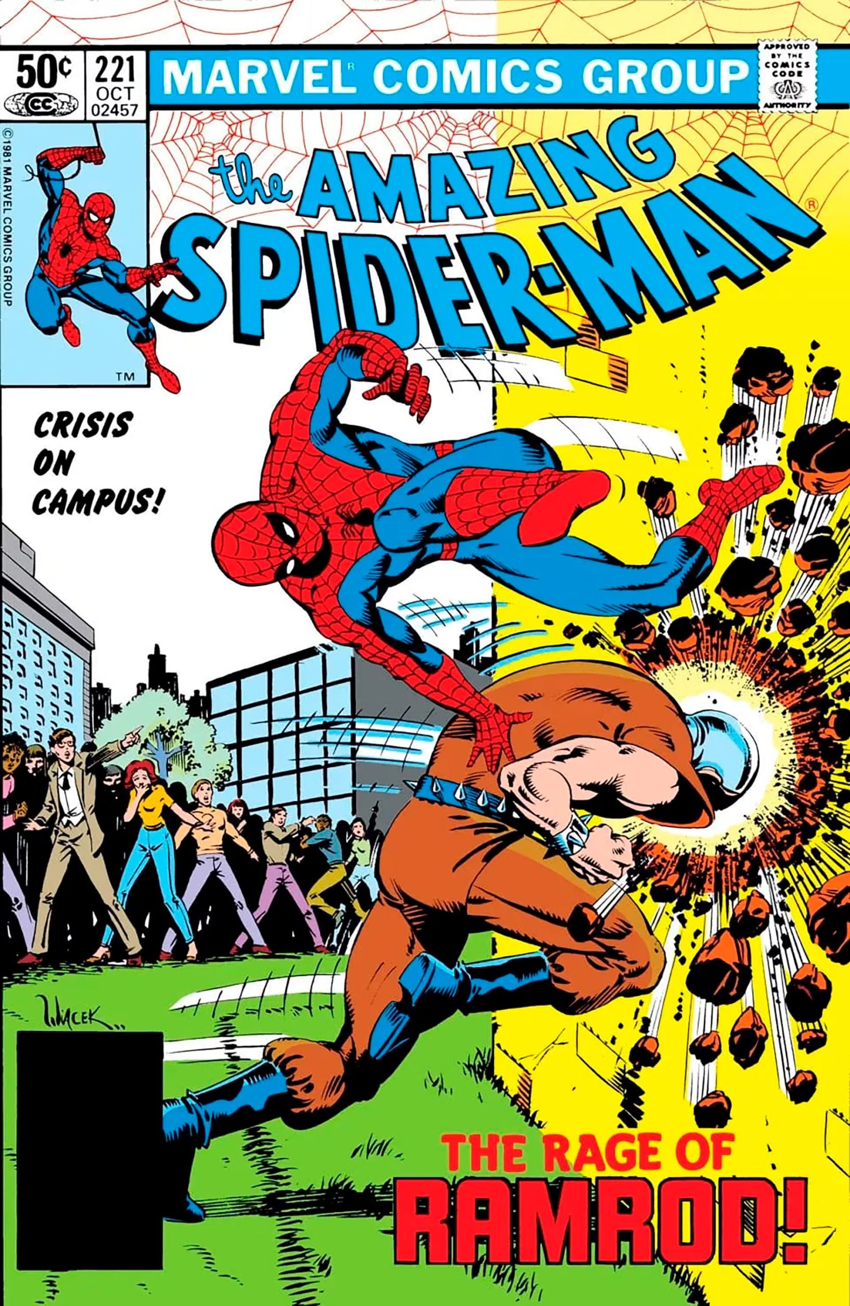 Amazing Spider-Man #221 presentó el cruce de Ramrod con Spider-Man y explicó su transformación en un cyborg tras un accidente laboral