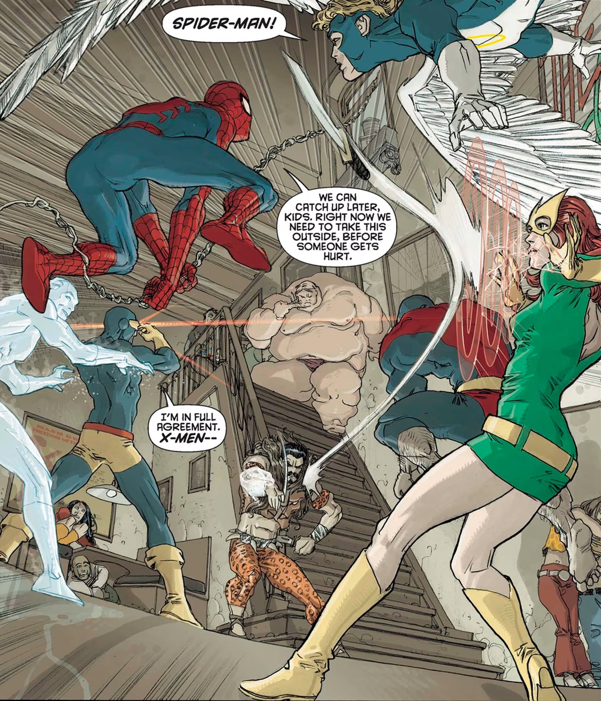 X-Men/Spider-Man #1 presentó a Kraven y a Señor Siniestro en un plan para obtener material genético, mientras Jean Grey localizó a Peter Parker con telepatía