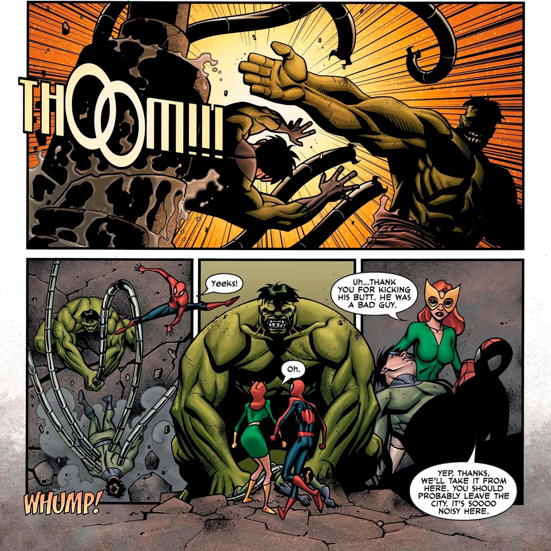 Spider-Man Family #9 reunió a Spider-Man y Jean Grey en una misión de S.H.I.E.L.D. para vigilar a Bruce Banner y frenar una transformación de Hulk