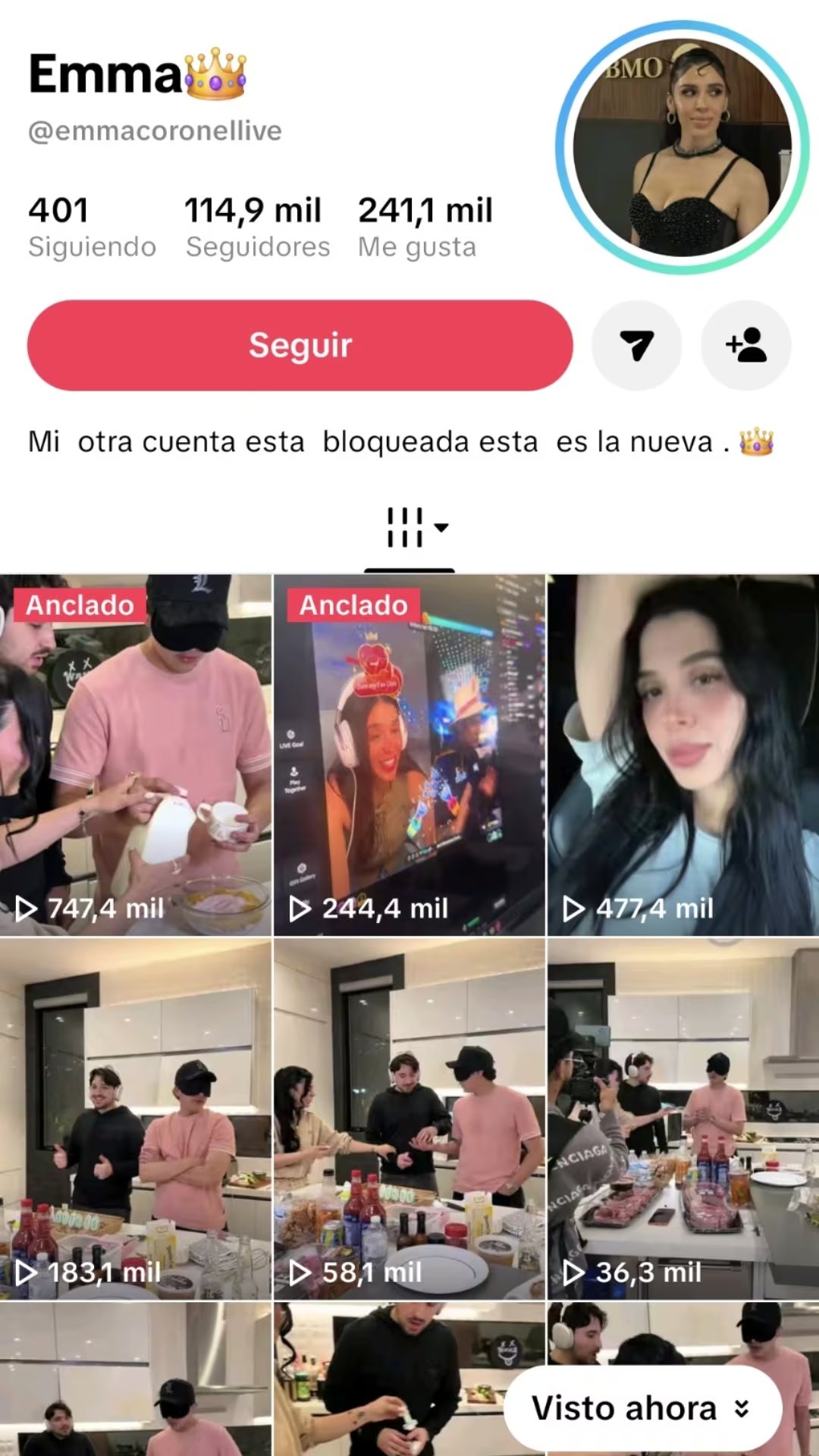 El perfil de TikTok de Emma Coronel presenta su nueva cuenta activa con más de 114 mil seguidores tras el bloqueo de su usuario anterior. (TikTok)