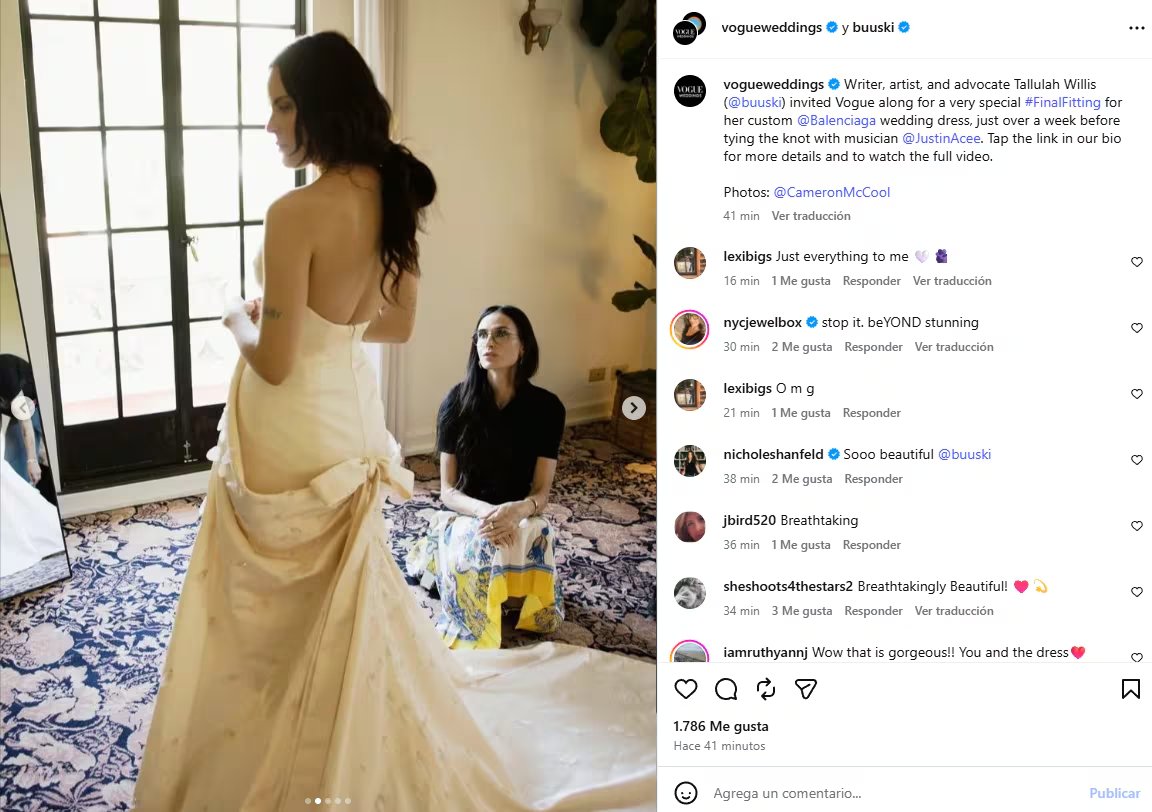 El escote del vestido de Tallulah se inspiró en un diseño que su madre usó en la fiesta de los Oscar de Vanity Fair (Instagram/@buuski)
