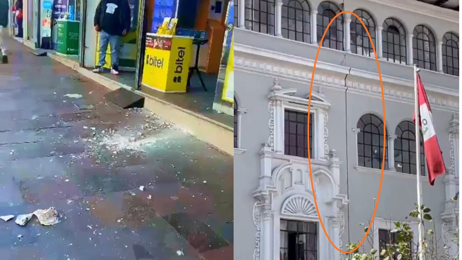 Repercusiones y daños en Cusco: se desprendieron ladrillos en las azoteas de inmuebles y se generó una gran grieta en la fachada de la sede del Poder Judicial.
