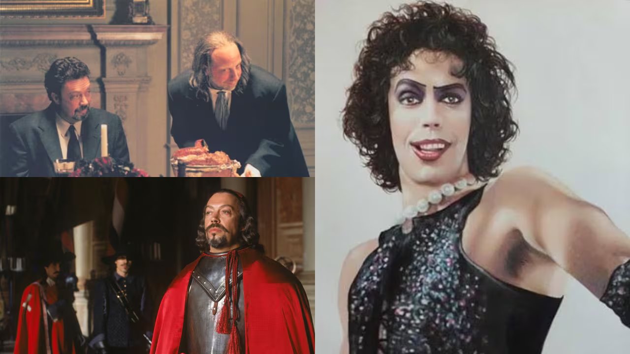 La carrera de Tim Curry despegó con Dr. Frank-N-Furter en 'The Rocky Horror Picture Show' (derecha), una obra que se convirtió en referente de la cultura pop. También interpretó al profesor Oldman en 'Scary Movie 2' (arriba) y al Cardenal Richelieu en 'Los tres mosqueteros' (abajo).