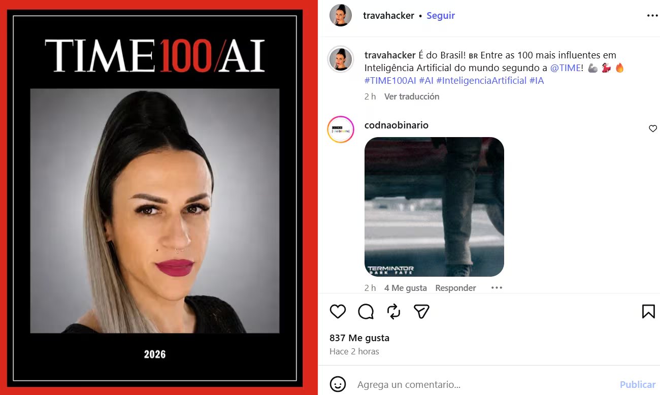Gimenes celebró representar a Barasil en la lista de Time. (Instagram: travahacker)