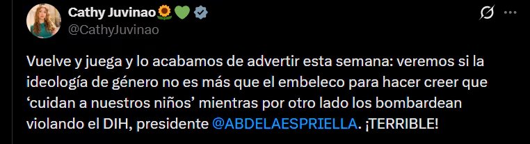 Cathy Juvinao señaló que la muerte de menores de edad pueden ser considerado una violación al DIH - crédito @CathyJuvinao/X