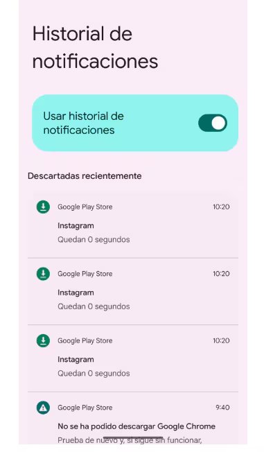 Activa el historial de notificaciones de Android para ver mensajes eliminados. (Captura Android)