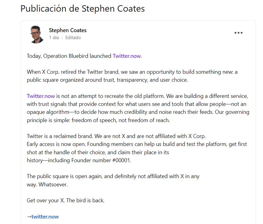 Coates explicó que no están afiliados a X ni a X Corp. (LinkedIn)