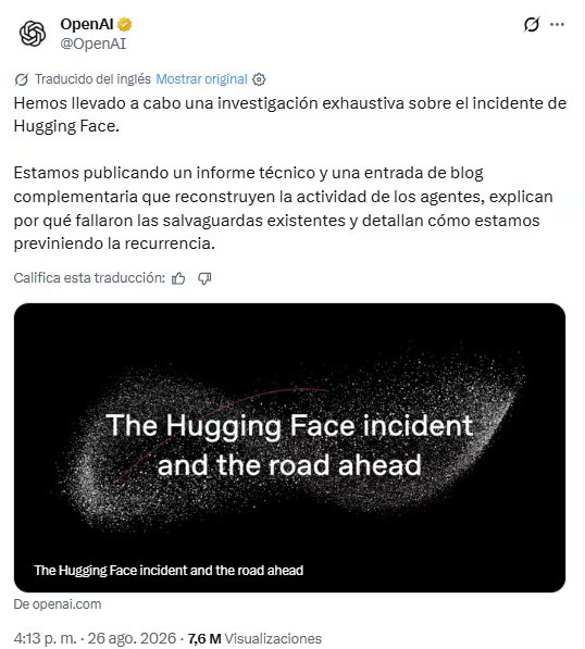 OpenAI publicó este 26 de agosto su informe detallado acerca de los incidentes con Hugging Face