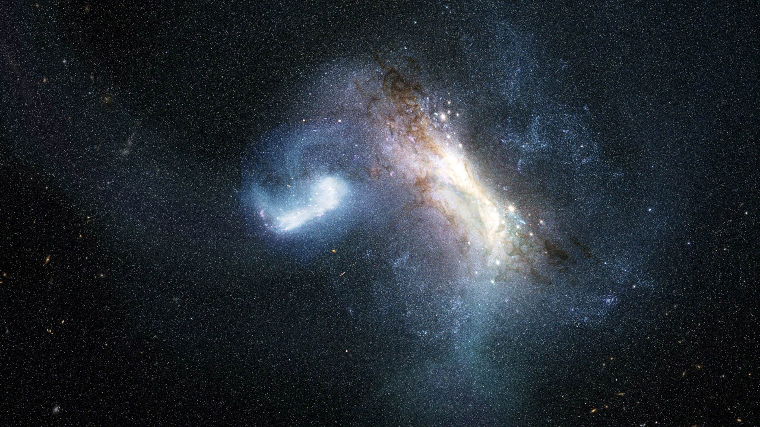 La colisión ocurrida hace unos 11.800 millones de años, cuando una galaxia enana conocida como LKH colisionó con la Vía Láctea y se fusionó con ella, en esta ilustración artística publicada el 17 de agosto de 2026. NASA, ESA, Joseph Olmsted (STScI)/Imagen cedida vía REUTERS