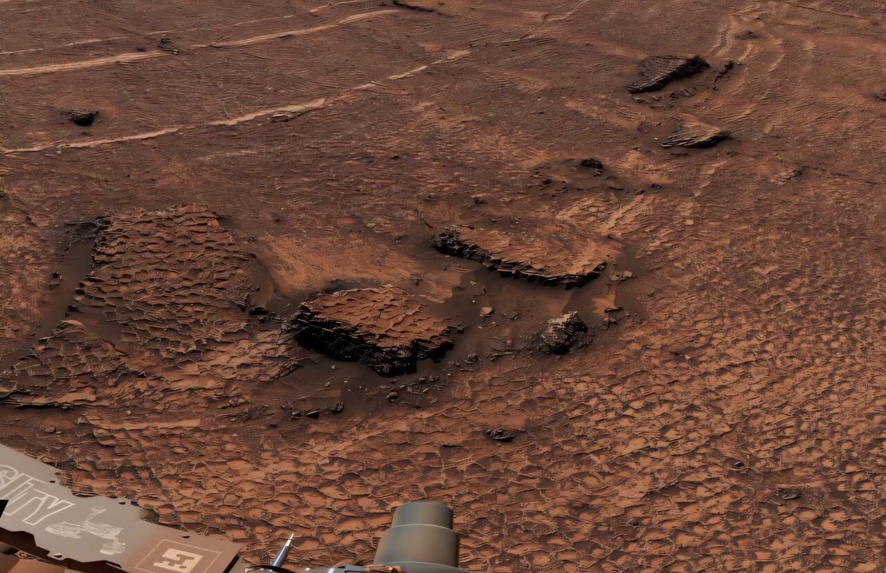 El rover Curiosity de la NASA capturó esta vista de cerca, revelando la distintiva textura de panal de abeja de estas fracturas (NASA/JPL-Caltech/MSSS)