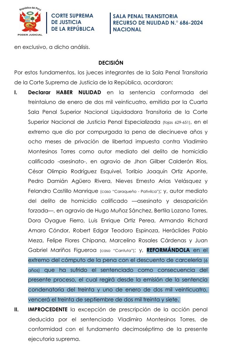 Corte Suprema ordena que Vladimiro Montesinos cumpla su condena de 19 años de prisión por el caso Pativilca