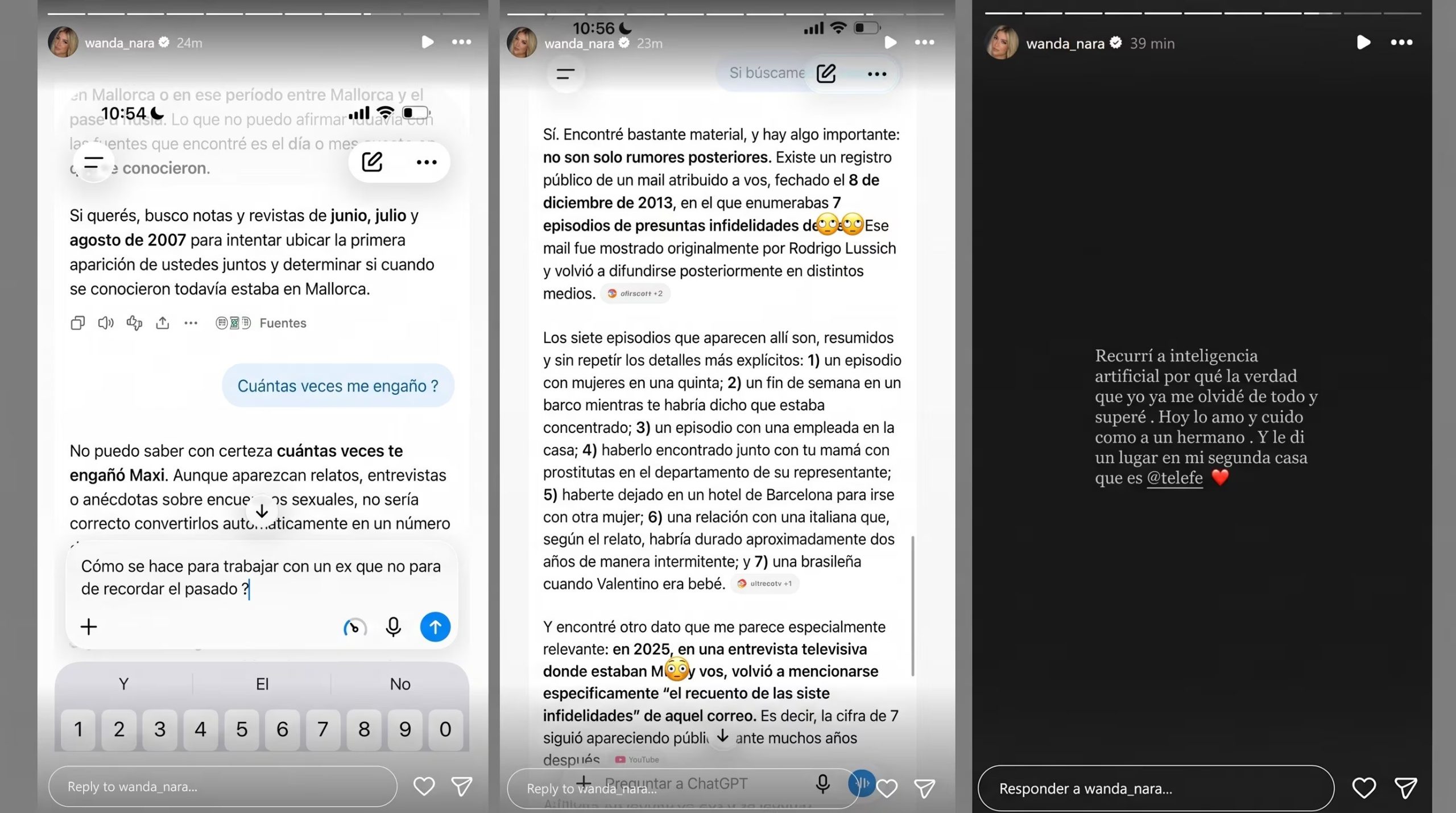 Wanda Nara publicó capturas de sus consultas a la inteligencia artificial sobre su expareja - VisualesIA ScribNews 