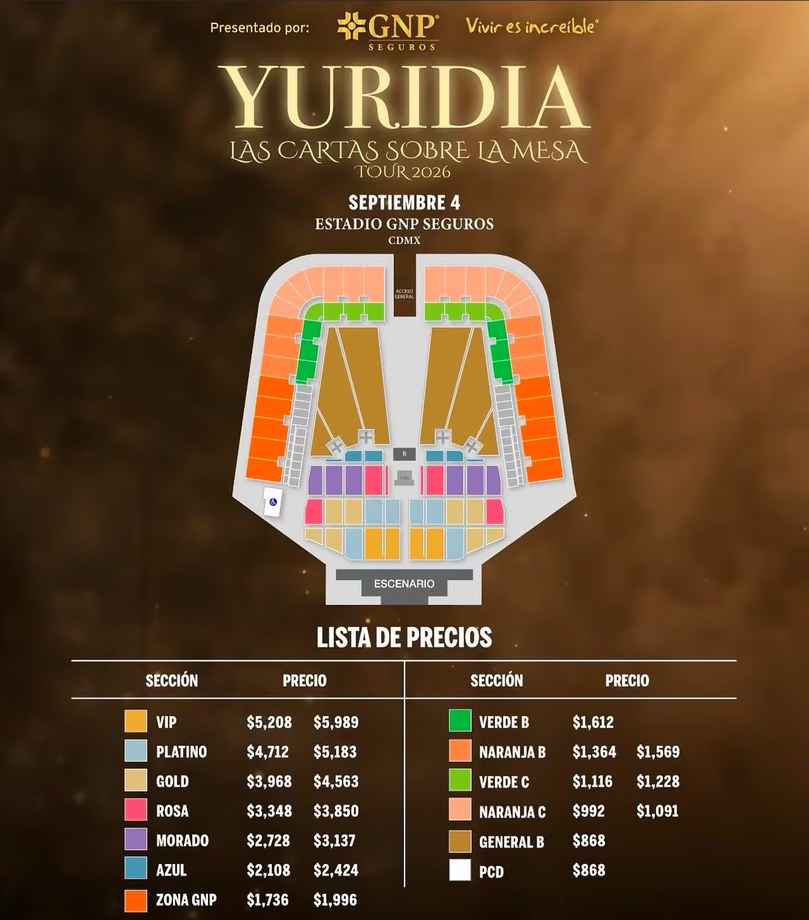 Yuridia anuncia su esperado regreso a los escenarios con la gira 'Las cartas sobre la mesa tour', recorriendo México en 2026. - - (Ocesa)