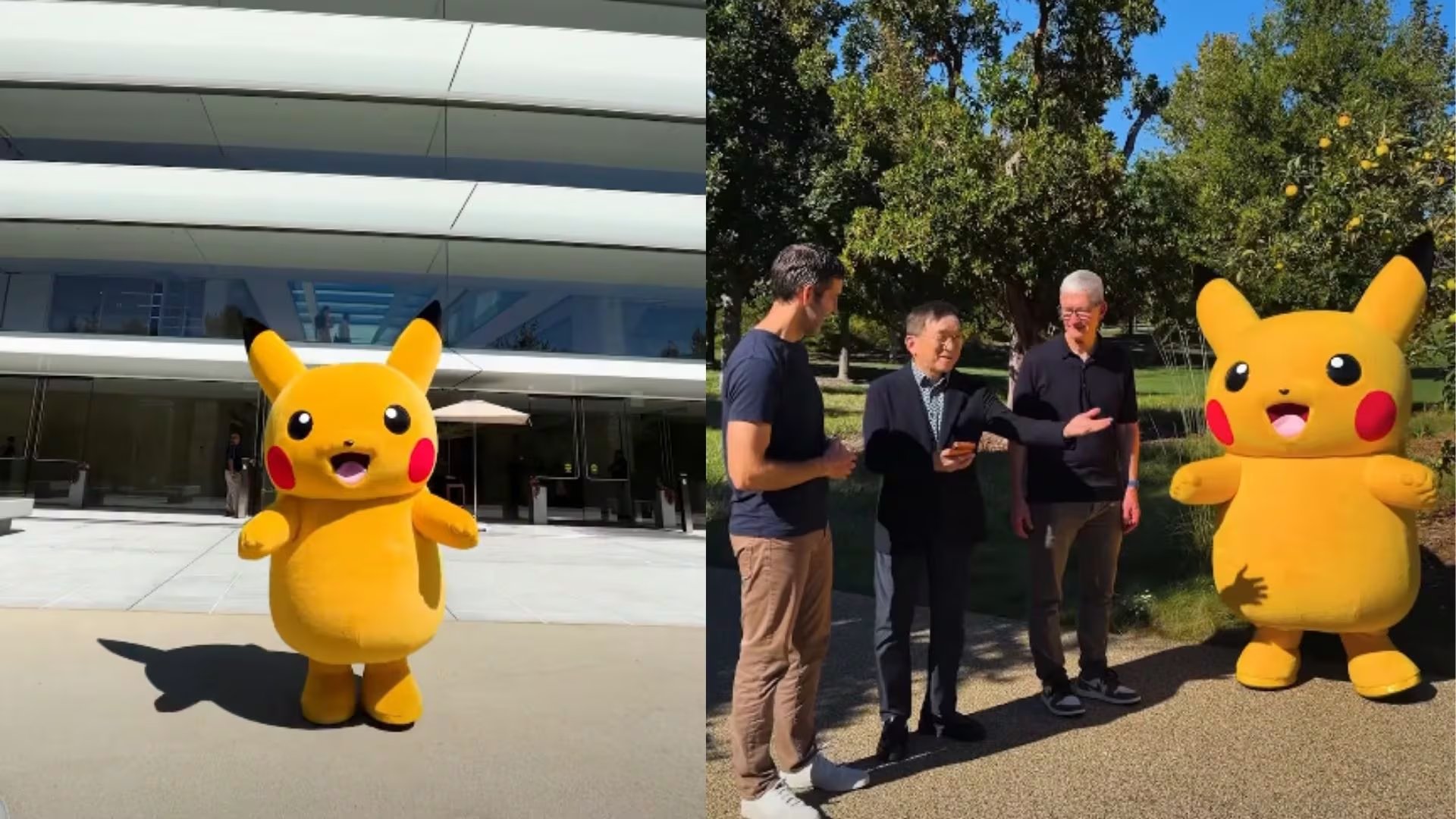 Tim Cook y John Ternus le dieron la bienvenida a Pikachu en Apple Park. (X: tim_cook)