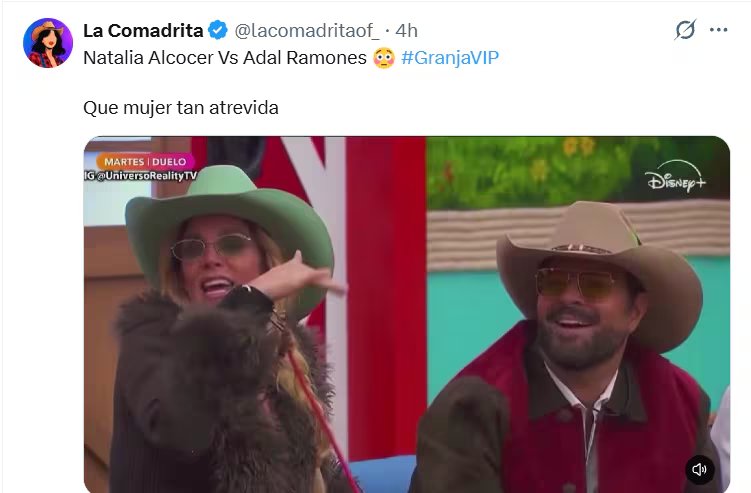Un mensaje publicado en redes sociales aborda la interacción entre Natalia Alcocer y Adal Ramones durante la transmisión del programa Granja VIP. (X)